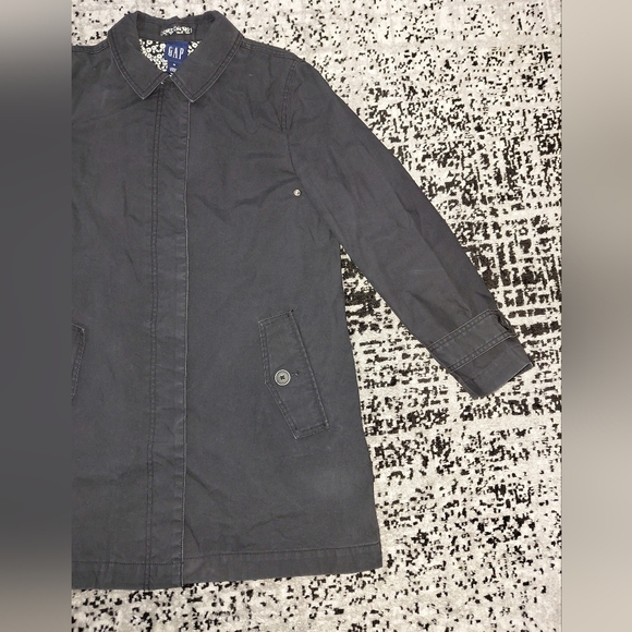 Gap Vintage 2003 Black Cotton Mac Trench Coat - Mod Floral Lining - Size M - Picture 5 of 16